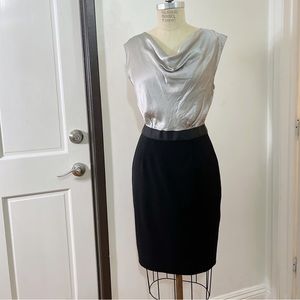 Black Grey Drape Neck Business Cocktail Pencil Dress Size 8